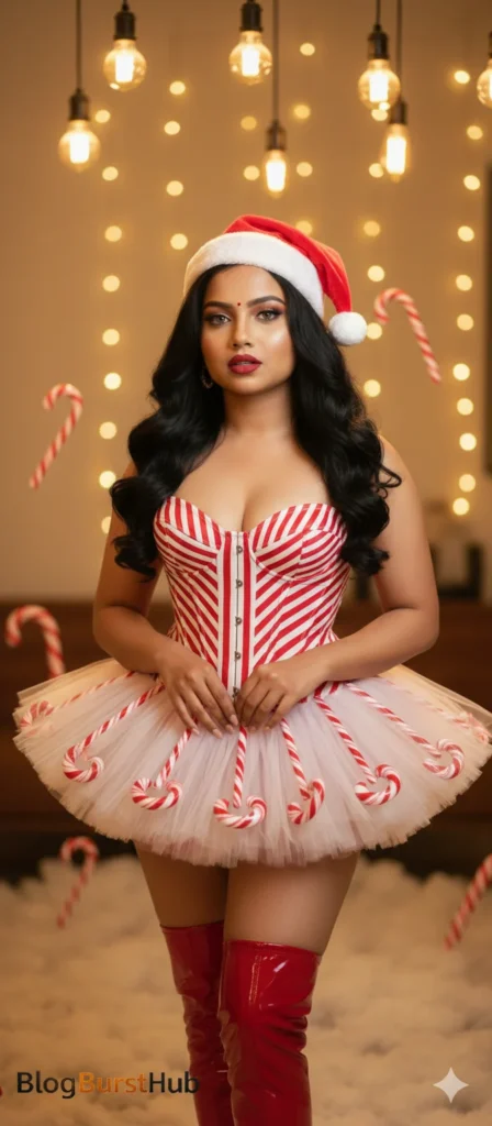 candy Cane Sexy Christmas Outfit with Festive Holiday Glam
