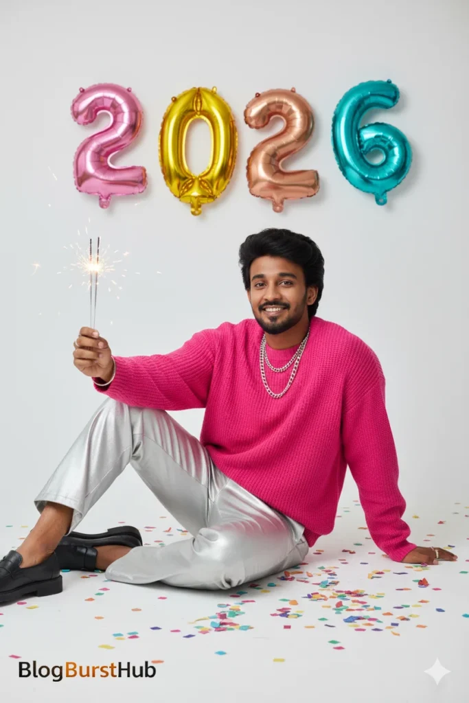 Creative New Year 2026 Studio Portrait with Sparkler