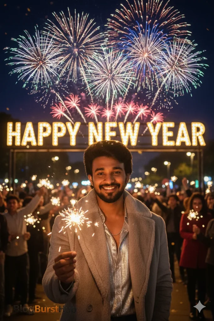 Happy New Year 2026 Crowd Celebration Portrait