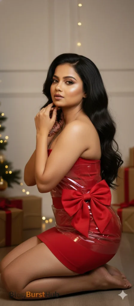 Modern Red Bow Sexy Christmas Glam Outfit