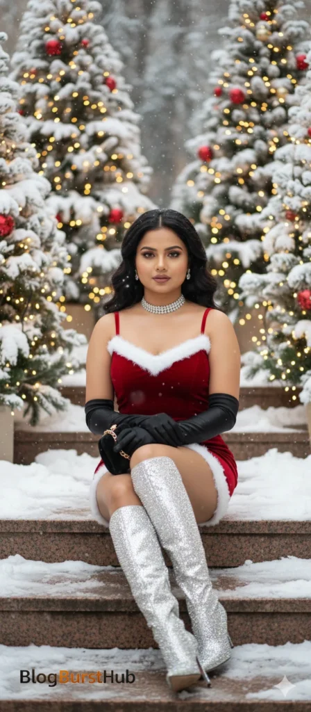 Red Sexy Christmas Dress in Winter Wonderland