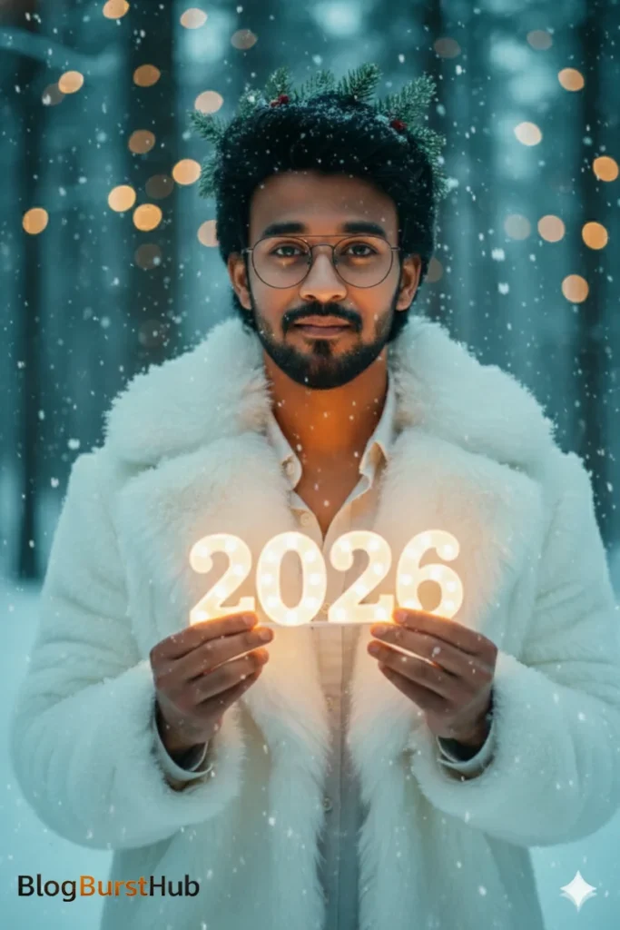 Winter New Year 2026 Portrait with Glowing Numbers
