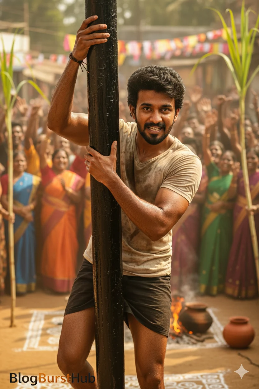 Vazhukku Maram game during Mattu Pongal Festival 2026 village celebration