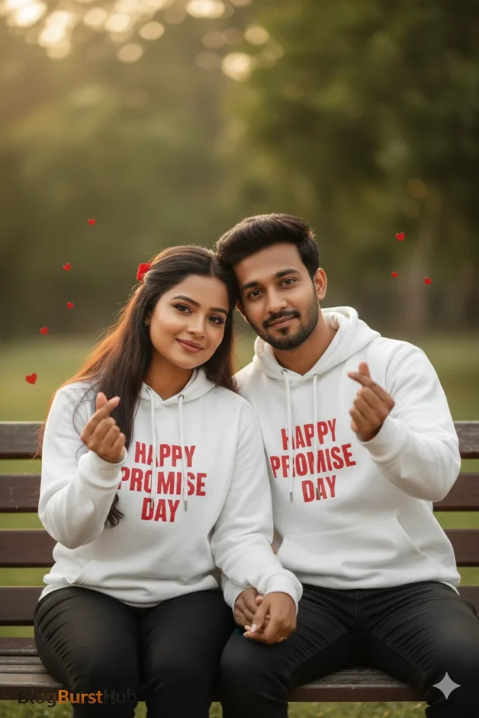 Couple wearing matching hoodies celebrating Promise Day with love and commitment