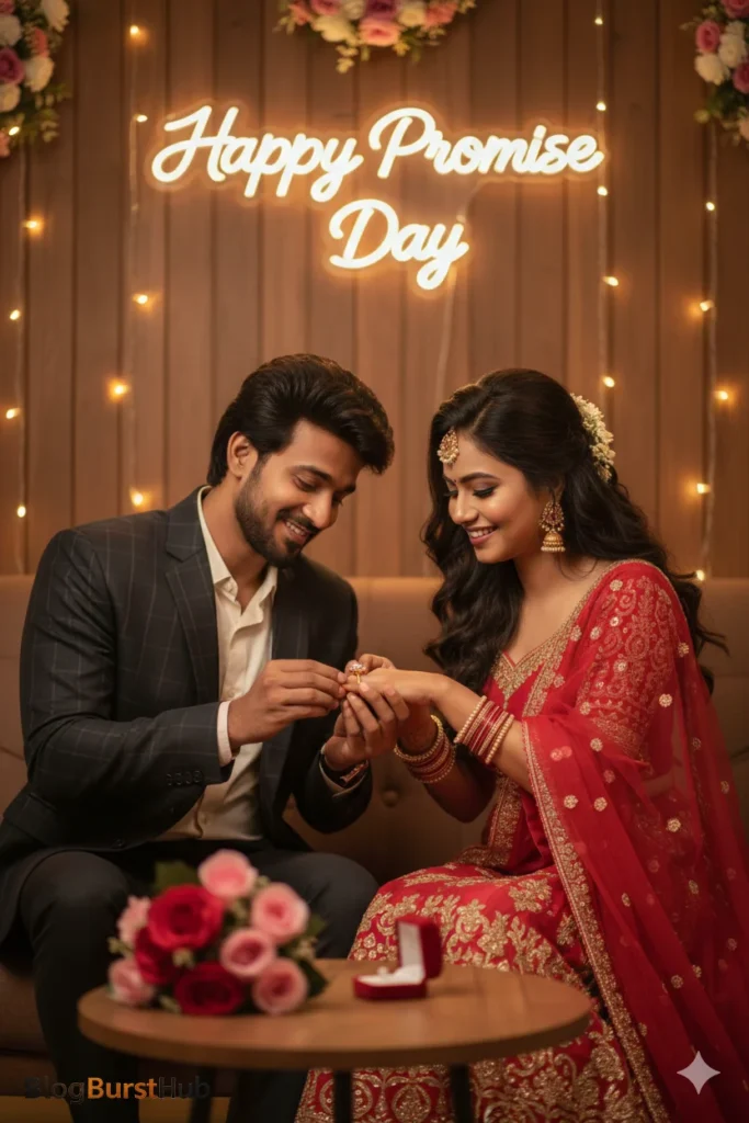 Indoor romantic couple photoshoot celebrating Promise Day love
