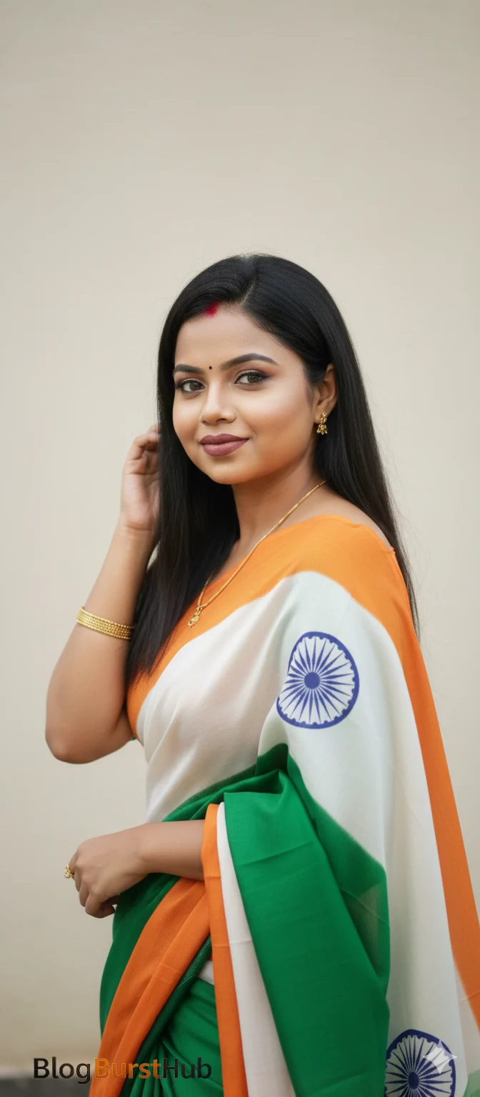Indoor Republic Day AI portrait of Indian woman in tricolor saree