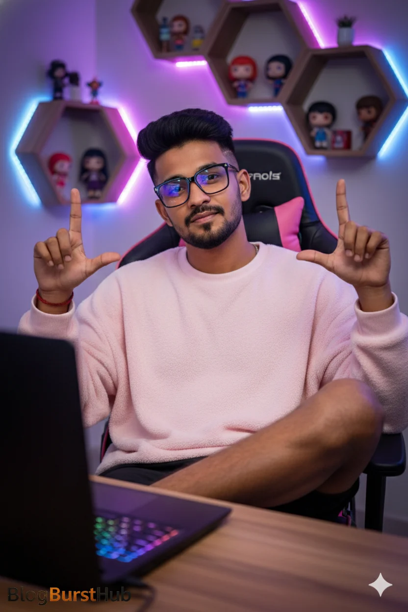 Ultra-realistic AI portrait of a man in a modern room with colorful neon lighting