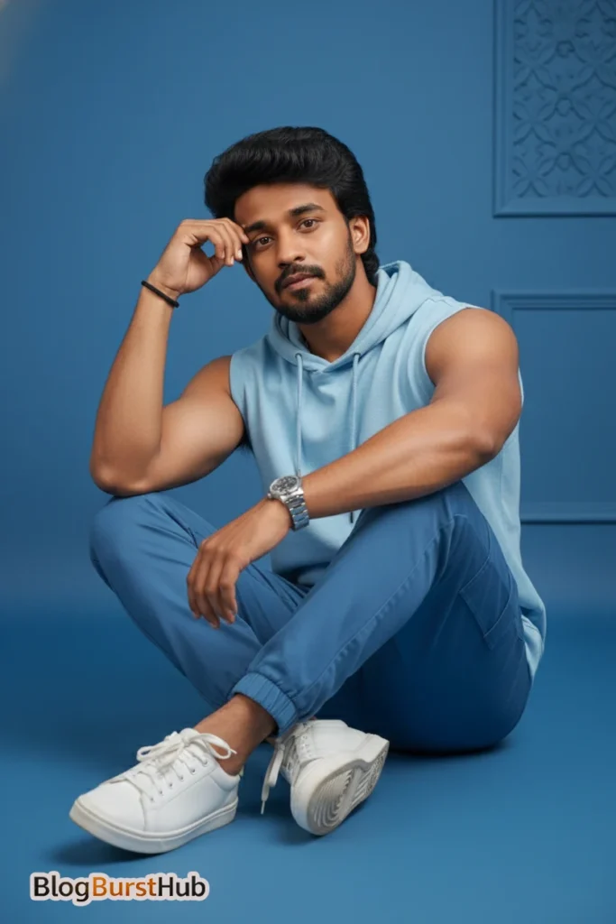 Cinematic AI portrait of a man posing confidently in a studio setting