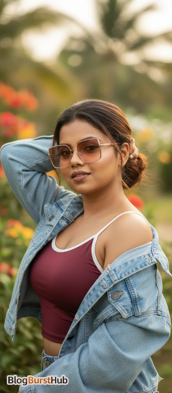 AI generated fashion model wearing denim jacket sunglasses outdoor fashion photography