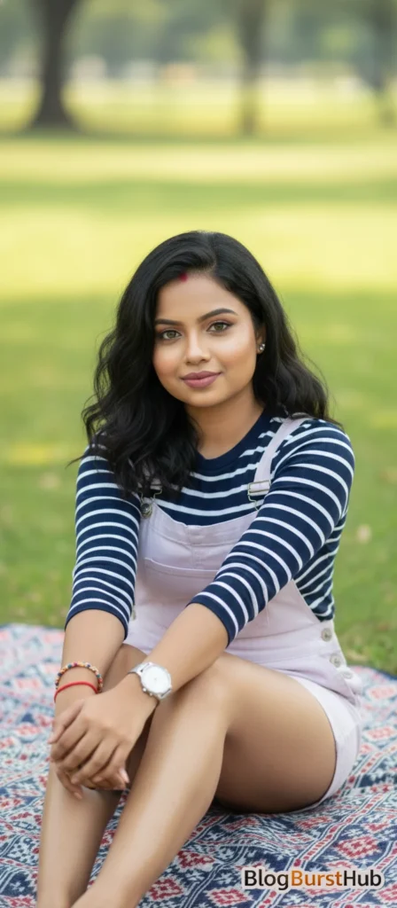 AI generated fashion model sitting in park with casual outfit natural lighting photography