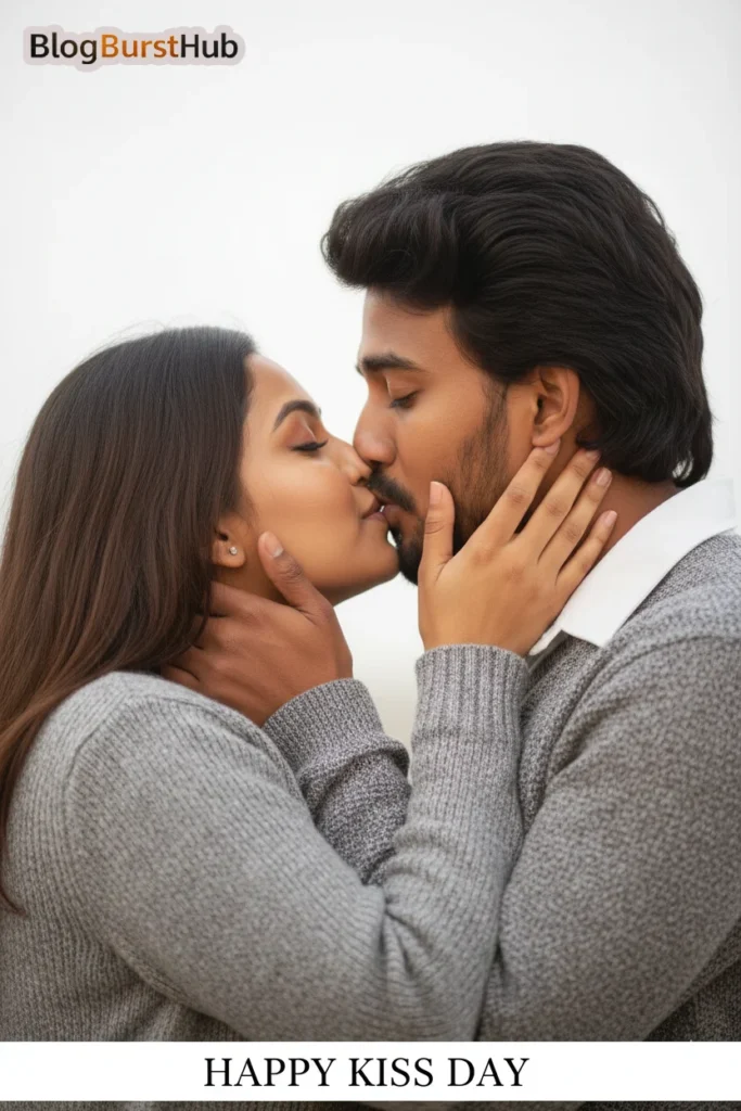 Close-up Kiss Day AI generated couple sharing a romantic kiss