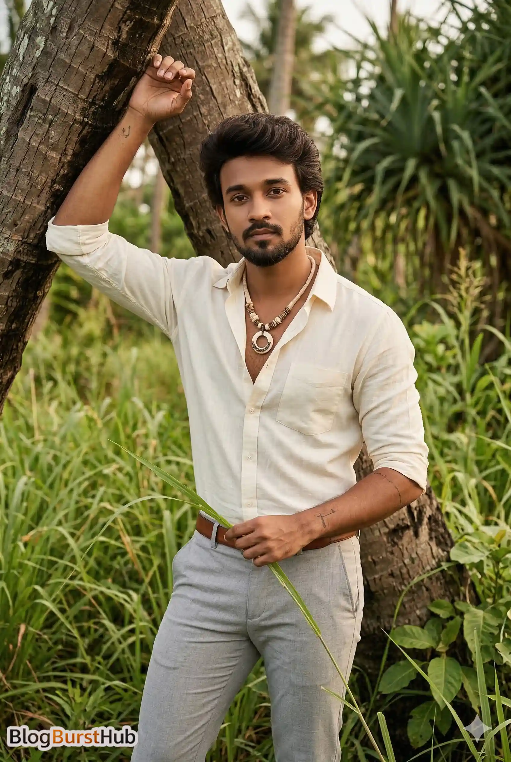 man standing near palm tree tropical cinematic portrait ai image