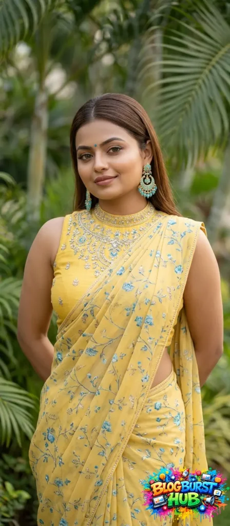 yellow embroidered saree with floral design modern ethnic fashion 2026