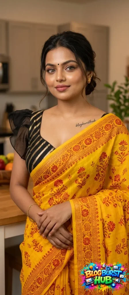 yellow saree with traditional prints casual ethnic wear 2026