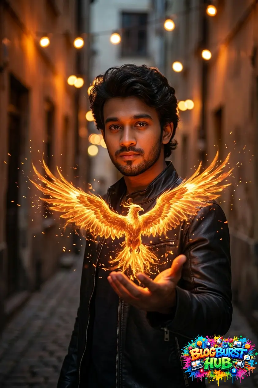 man summoning a glowing phoenix bird made of fire from his hand
