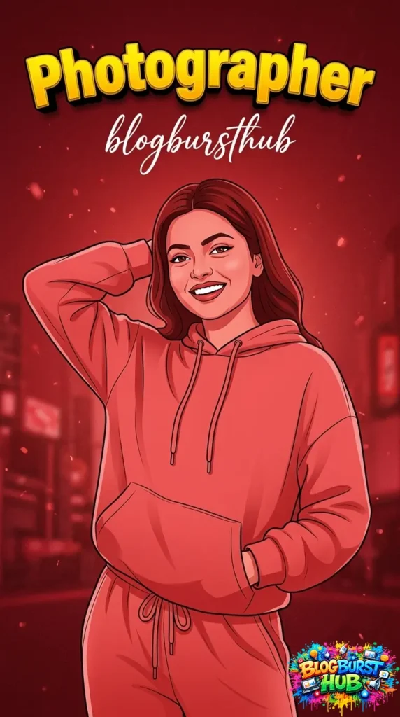 AI generated red theme poster portrait of girl in hoodie with bold background