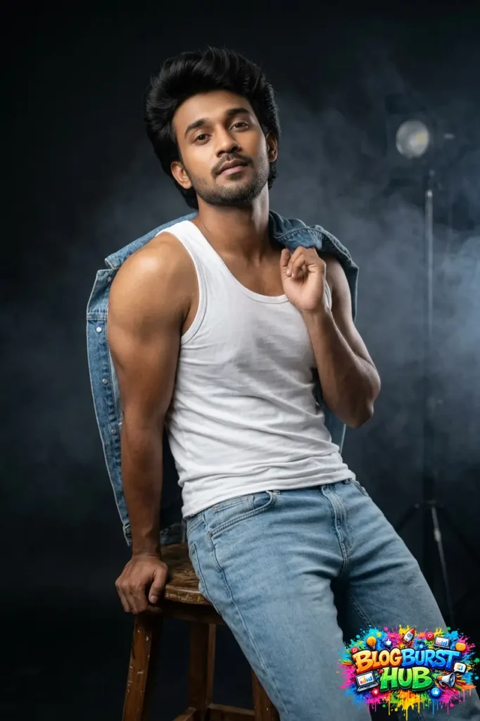 stunning AI photo prompt fashion portrait man in studio with cinematic lighting and denim jacket