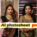 Beautiful woman in traditional silk saree posing in a royal heritage setting for a saree photoshoot