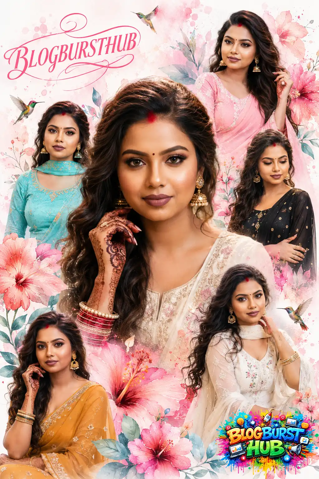 Realistic AI portrait collage featuring floral aesthetics and cinematic editorial styling.