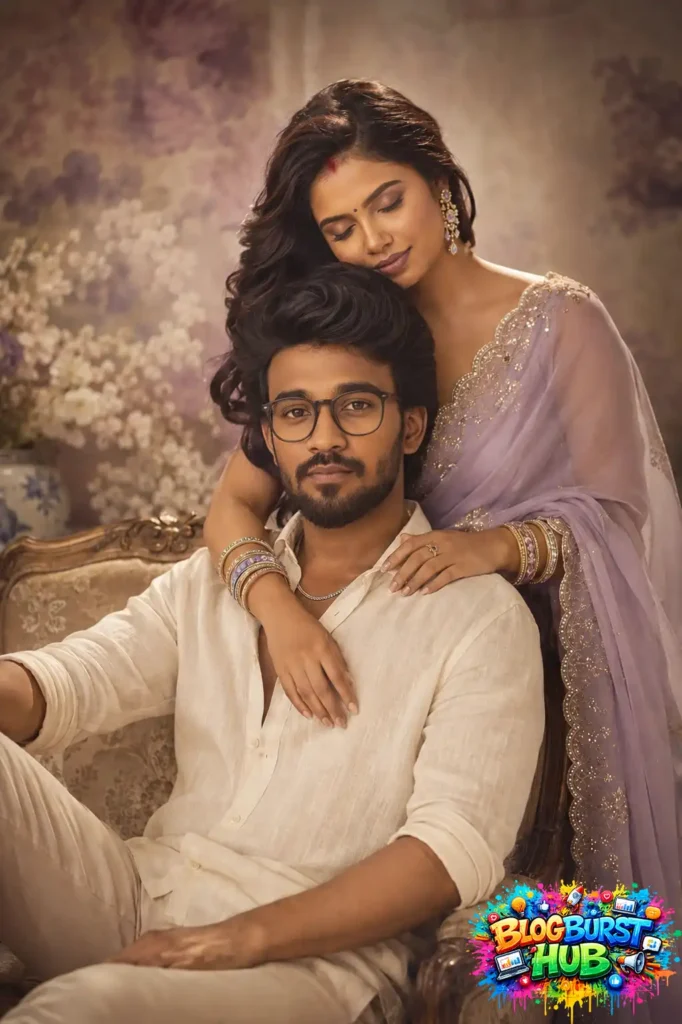 Elegant AI-generated romantic couple portrait with soft luxury styling and cinematic lighting