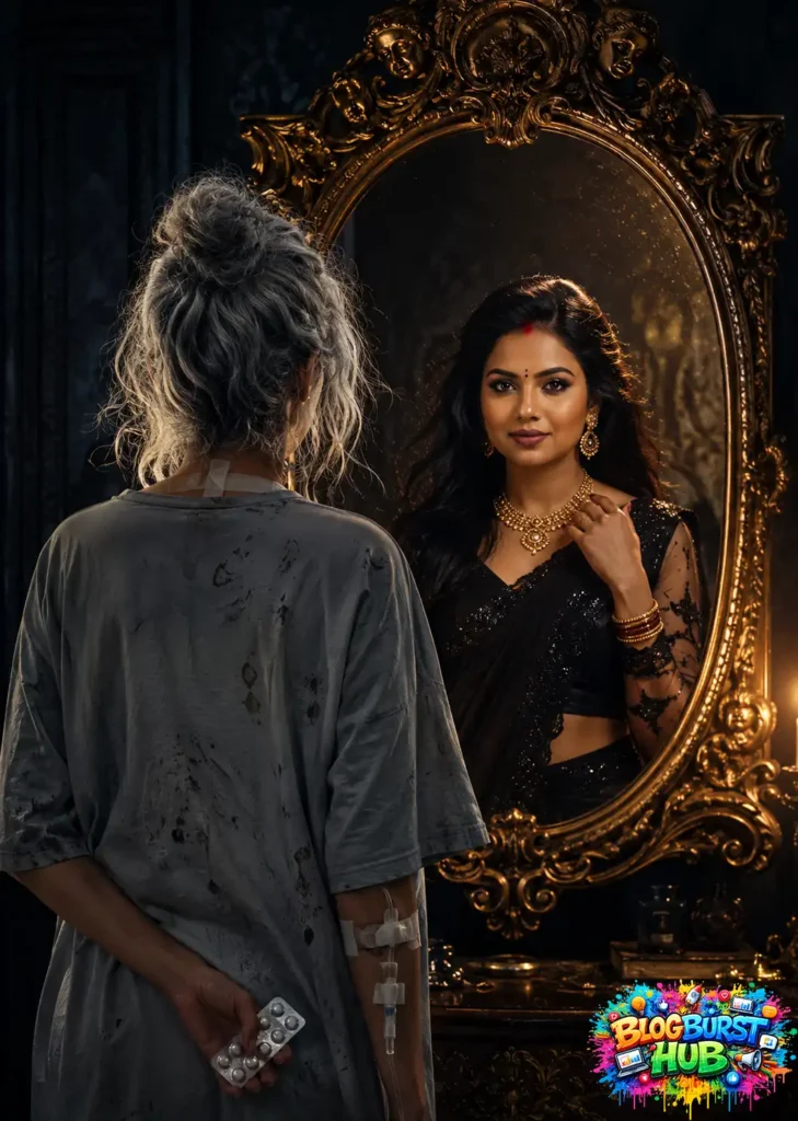 AI portrait concept showing dramatic mirror reflection and emotional storytelling.