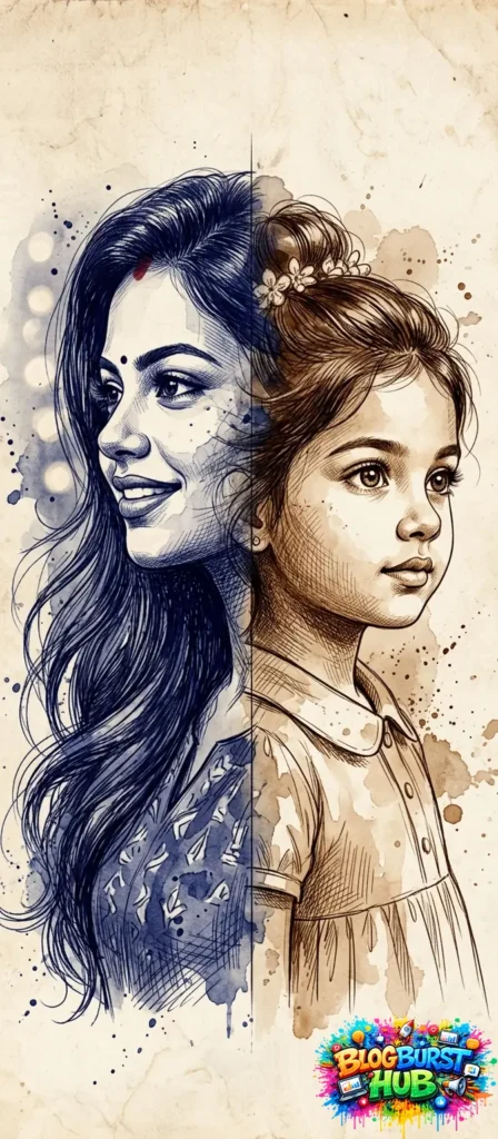 half young girl half adult woman sketch transformation viral Instagram art idea