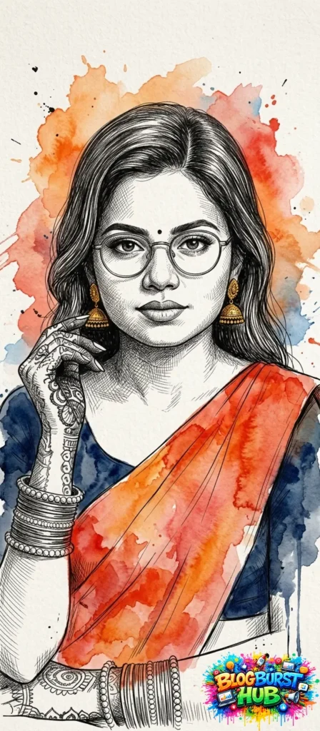woman portrait with watercolor color splash background creative Instagram idea