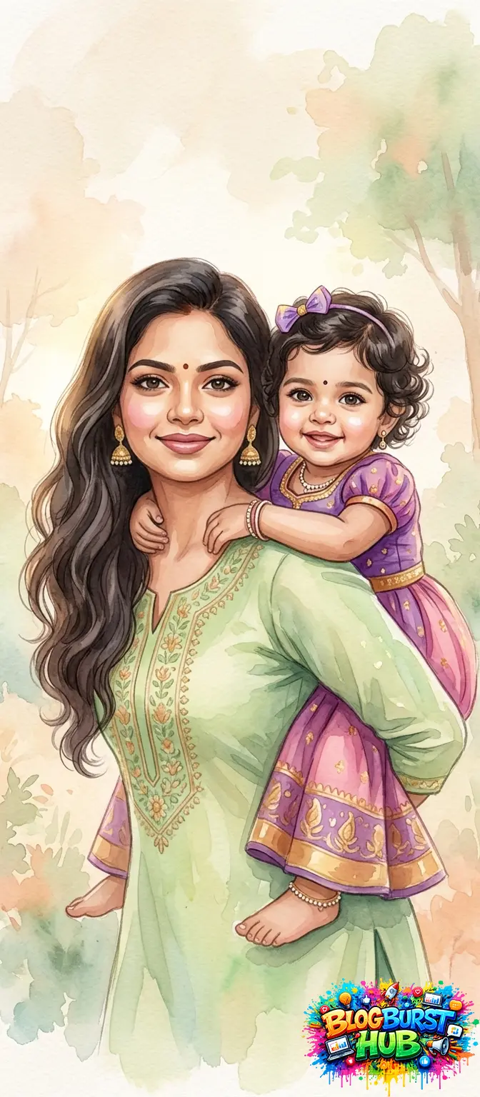 mother carrying baby girl cute illustration emotional Instagram content idea