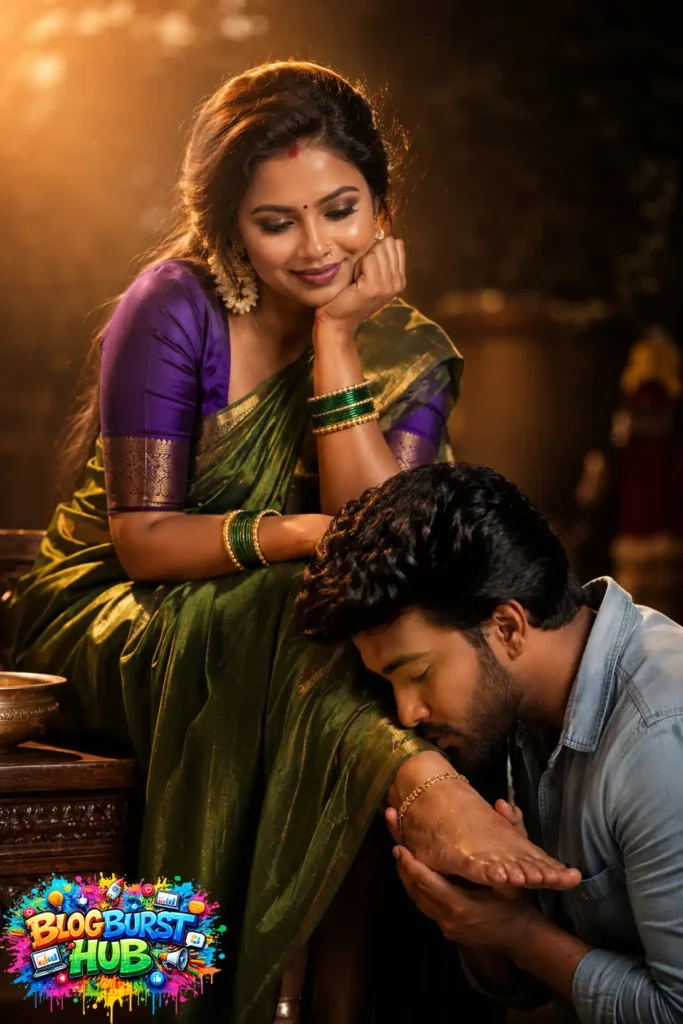 Traditional Indian couple sharing a romantic cultural moment in an AI-generated portrait.