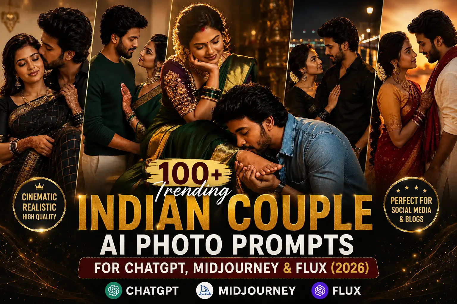 100+ Trending Indian Couple AI Photo Prompts for ChatGPT, Midjourney & Flux (2026)