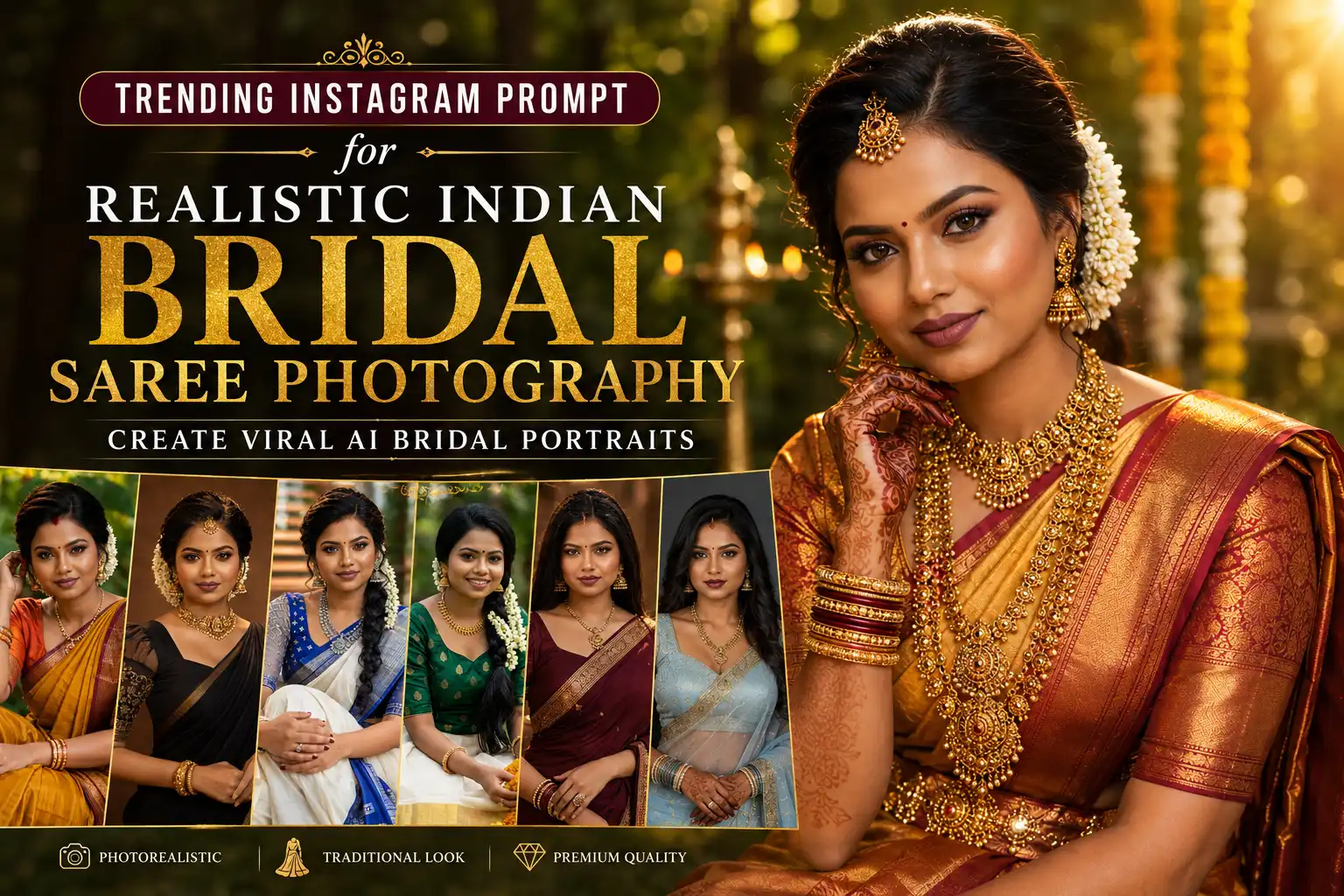 Trending Instagram Prompt for Realistic Indian Bridal Saree Photography