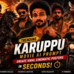 Trending Karuppu movie AI prompt featured image showcasing cinematic Tamil movie poster designs.