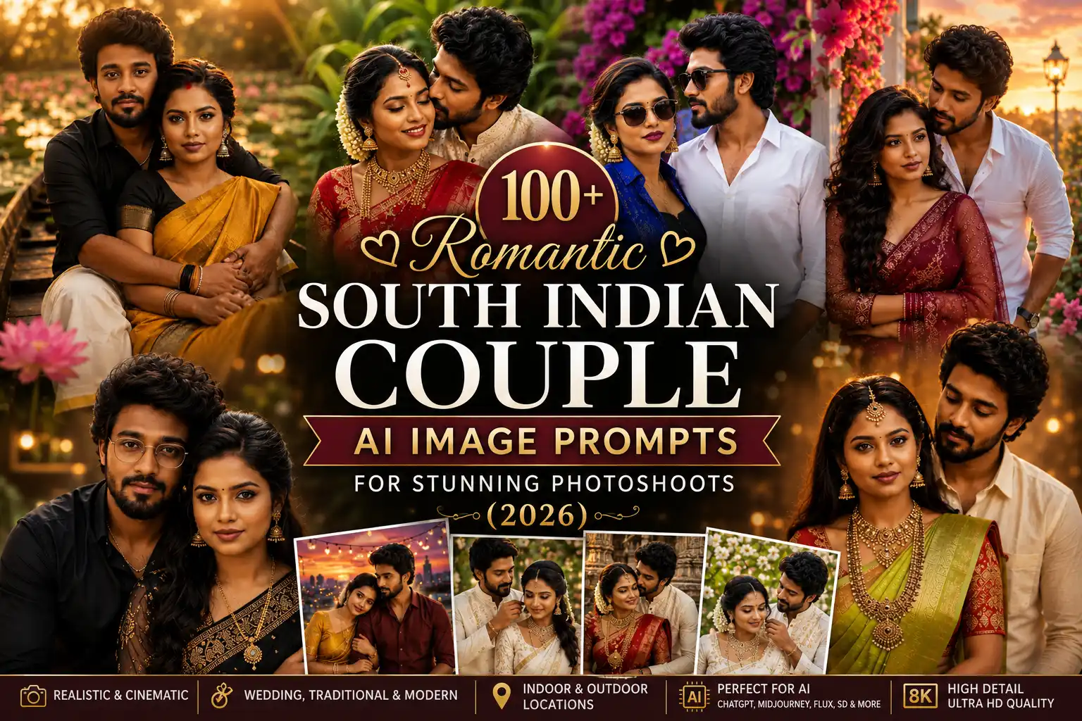 100+ Romantic South Indian Couple AI Image Prompts for Stunning Photoshoots (2026)