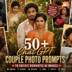 Featured collage showcasing 50+ ChatGPT couple photo prompts with romantic AI-generated Indian couple portraits, cinematic photography, and realistic AI image inspiration.