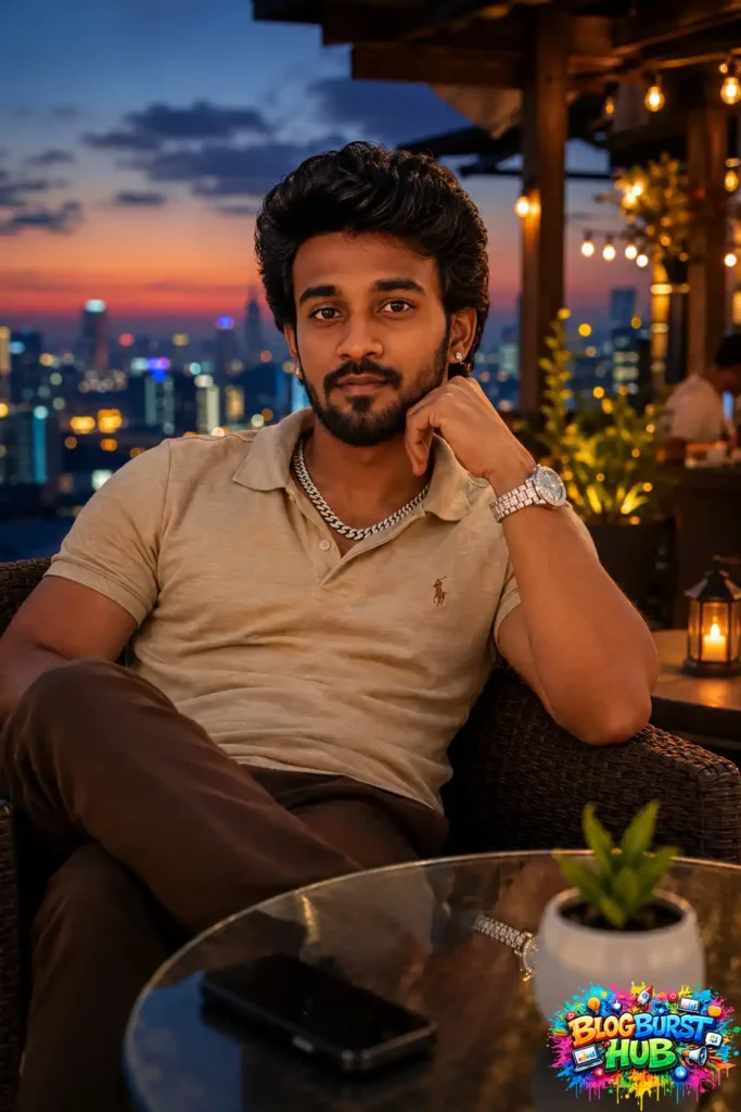 Luxury rooftop portrait enhanced using ChatGPT photo editing prompts.