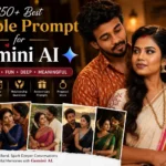 Romantic South Asian couple collage illustrating the best couple prompts for Gemini AI with romantic poses, conversations, and relationship inspiration.