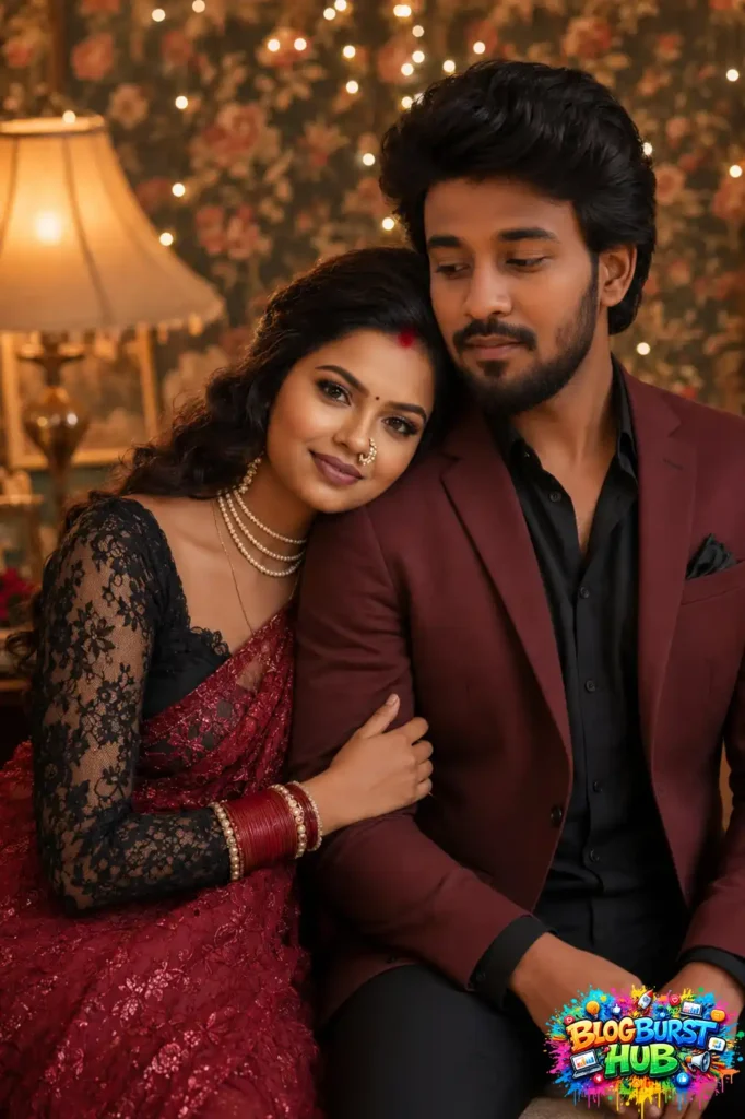 Elegant Indian couple dressed for a romantic evening, perfect inspiration for Gemini AI love prompts.