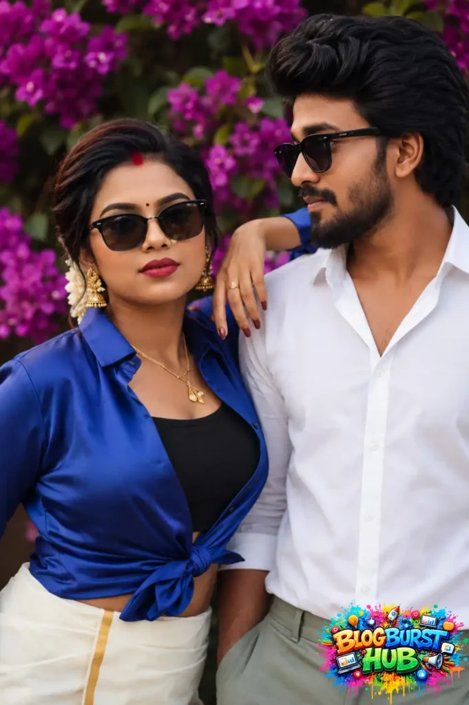 Modern South Indian couple wearing stylish casual outfits and sunglasses outdoors.