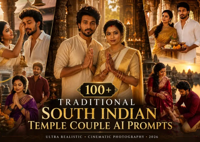 Traditional South Indian Temple Couple AI Prompts | Ultra Realistic Cinematic Photography (2026)