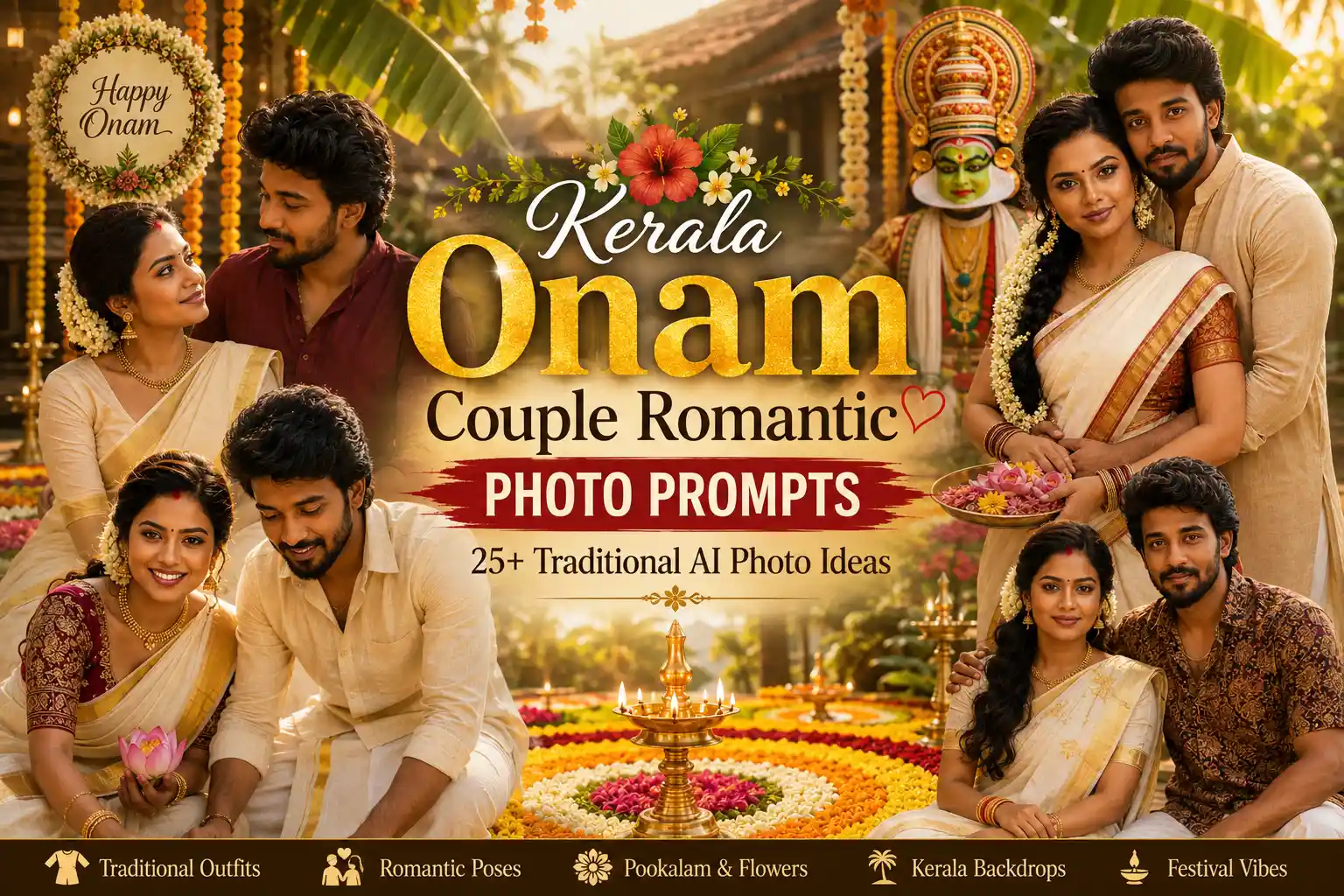 Kerala Onam Couple Romantic Photo Prompts: 25+ Traditional AI Photo Ideas