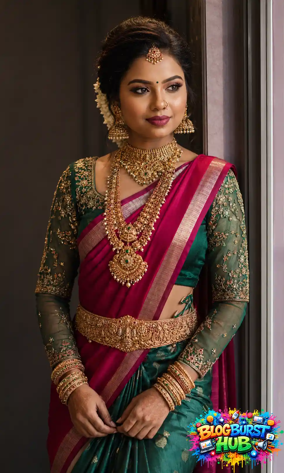 Magenta and Teal Bridal Saree AI Fashion Look