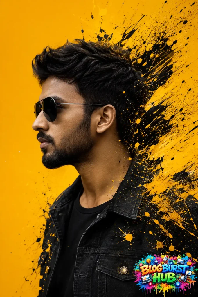 Yellow and black cinematic AI side profile portrait of a man wearing black sunglasses