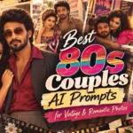 Best 80s couples AI prompts for vintage and romantic photos featuring a retro couple photo collage