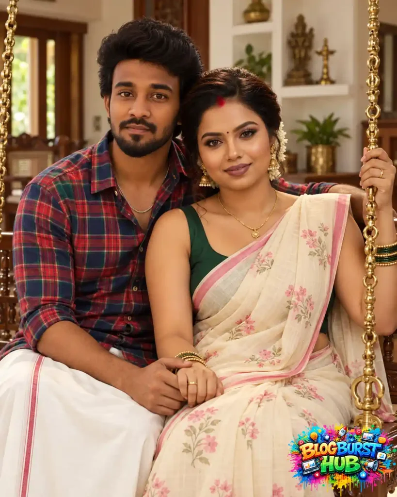 Indian couple sitting together on a traditional swing in an AI-generated romantic photo